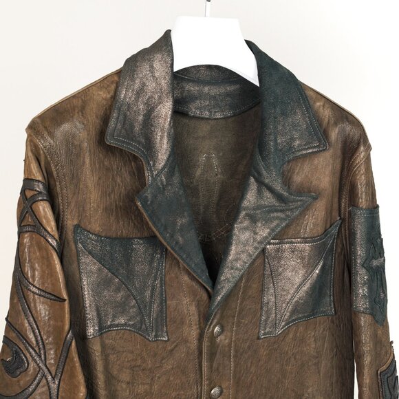 Logan Riese Brown Leather Metallic-Applique Jacket - Picture 3 of 10
